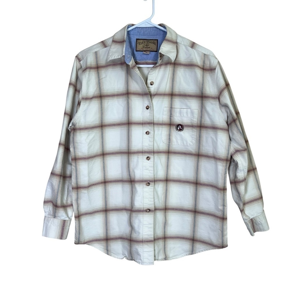 Bit & Bridle Ladies Western Plaid Button-up Shirt Collar Pocket Horse Sz Medium